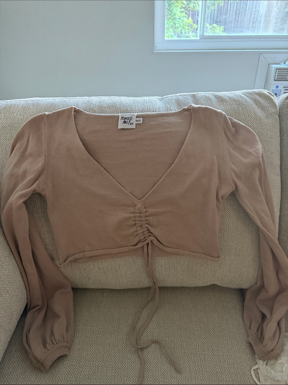 Princess Polly Taupe Cropped V-Neck Drawstring Top